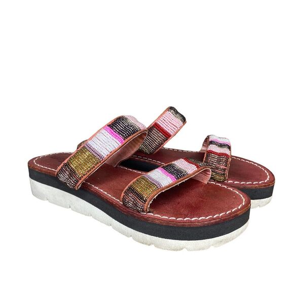 Laidback London Leather Handmade Beaded‎ Sandals Size Eu 37 Platform Slide - Picture 1 of 9